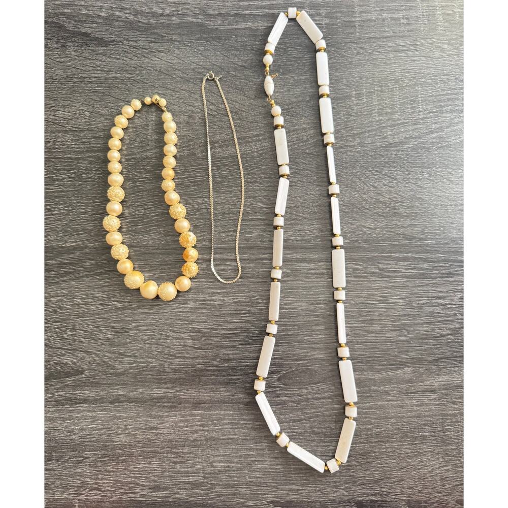Lot Of 3 Vintage Crown Trifari‎ Monet Marvella Necklaces Statement Beaded